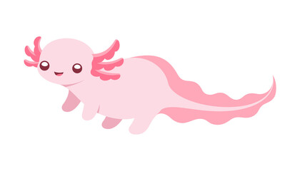 Happy axolotl standing side view vector illustration. Cute underwater aquatic animal design for kids. Simple flat style clip art.