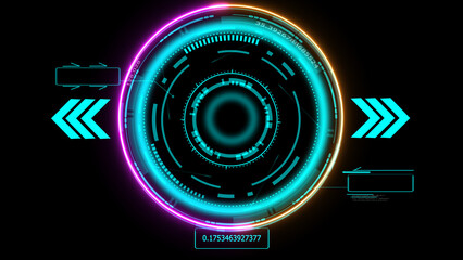futuristic technology digital  holographic element laser glow effect arrow pink orange laser two...