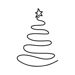 Hand drawn doodle Christmas Tree isolated on white background. Vector outline illustration. Design for holiday cards, backgrounds, ornaments, decoration, banner, flyer