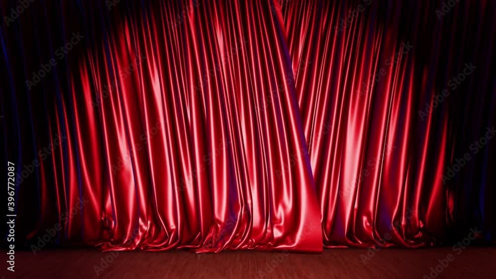 Poster realistic 3d animation of the theater stage red curtain rendered in uhd, alpha matte is included