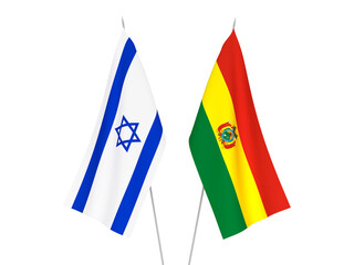 National fabric flags of Bolivia and Israel isolated on white background. 3d rendering illustration.