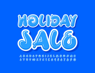 Vector seasonal promo Holiday Sale. Blue handwritten Font Creative Alphabet Letters and Numbers set