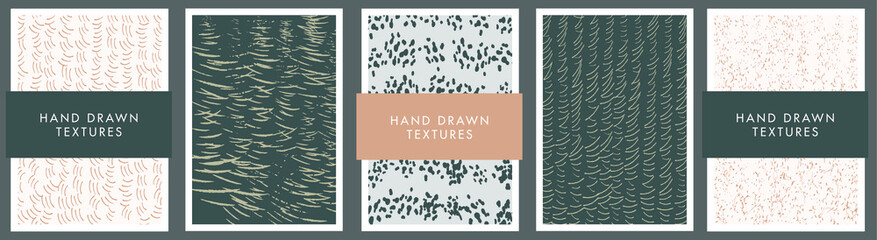 Set of abstract backgrounds and hand drawn textures. Vector illustration.