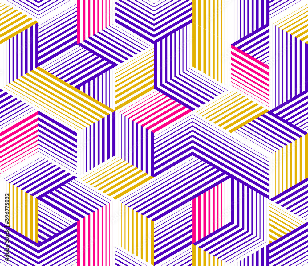 Poster seamless cubes vector background, lined boxes repeating tile pattern, 3d architecture and constructi