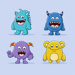 Set of cute monsters character illustration
