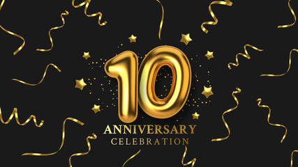 10th Anniversary celebration. Number in the form of golden balloons.