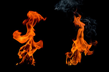 burning flame is very hot. On a black background