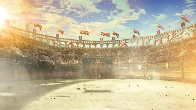 Ancient arena animation. Ancient greece, vintage arena. Animation inside the old arena. Blood splatters inside the antique arena