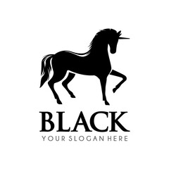 Black Horse Logo Design. Unicorn Horse Logo Vector Template