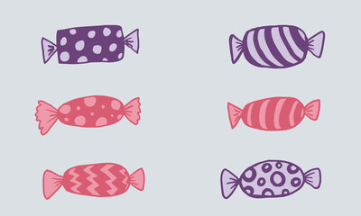 Doodle candy illustration. Hand drawn dessert isolated on white background. Vector festive icon for candy shop poster. Sweet unhealthy food