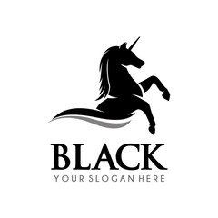 Black Horse Logo Design. Unicorn Horse Logo Vector Template