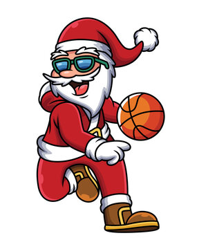 Illustration of Santa Claus playing basket ball. People Sport Icon Concept in White Background.