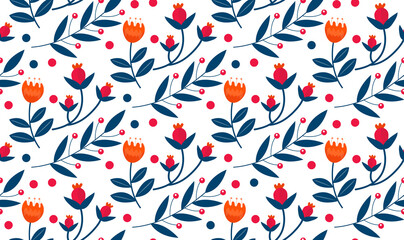Christmas plants seamless pattern. Merry christmas repeating texture winter flowers.Tileable Holiday background. Vecto illustration