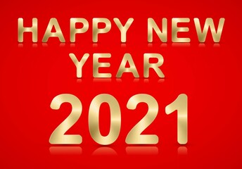 Happy new year 2021. Gold text on a red background. Vector illustration.