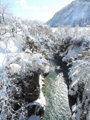 手取川　雪景色　白山手取川ジオパーク