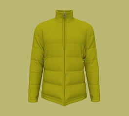 Men's warm sport puffer jacket isolated over white background, jacket design presentation. 3d rendering, 3d illustration © Febriana