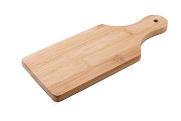 Cutting board isolated on white background. Light beige wood product with fine texture. Kitchen utensils for cooking.