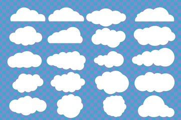 Cloud like icons isolated on blue mesh background.