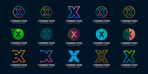 set of creative letter X Modern Digital Technology Logo Design. The logo can be used for technology, digital, connection, electric company.