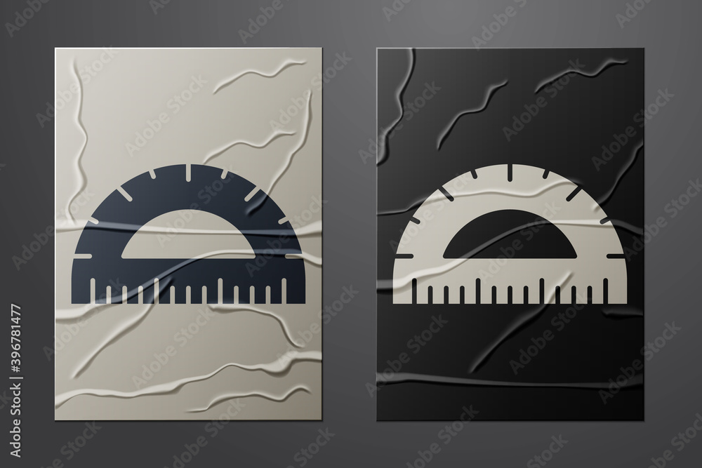 Poster white protractor grid for measuring degrees icon isolated on crumpled paper background. tilt angle m
