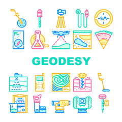Geodesy Equipment Collection Icons Set Vector Illustration