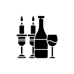 Kosher wine black glyph icon. Jewish holidays and rituals. Passover Seder. Festive meal. Grape juice. Sabbath dinner. Kosher food. Silhouette symbol on white space. Vector isolated illustration
