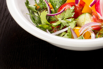 fresh salad of vegetables and herbs, a ready-made dish for creating a menu