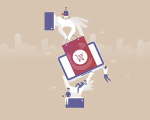 Sale. Online shop and market banner. Process Structure. Vector illustration with Web communication idea for telework, remote working, social media, business, finance, and start up