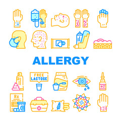 Fototapeta na wymiar Allergy Health Problem Collection Icons Set Vector