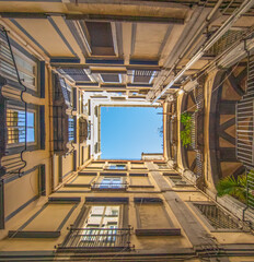 Naples, Italy - one of the main highlights in Naples are the wonderful court yards which can be...