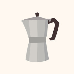 Cute Geyser coffee maker. Poster for a cafe or restaurant flavored drink in the kitchen. Cute coffee vessel: cappuccino, morning, latte, espresso, black in flat style. Vector illustration. Vector