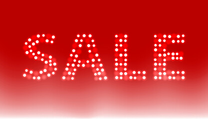 Shiny lettering Sale on red - bright background with  light bulbs for seasonal Christmas and New Year sale design