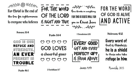 Set of Bible verses. Christian Quotes and Scripture sayings 