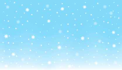 Shiny light blue background with snowflakes and snow for holiday and winter natural design