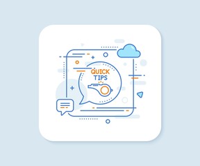 Quick tips whistle line icon. Abstract square vector button. Helpful tricks sign. Tutorials line icon. Speech bubble concept. Vector
