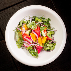 fresh salad of vegetables and herbs, a ready-made dish for creating a menu