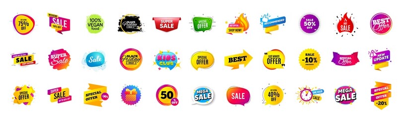 Discount offer sale banners. Best deal price stickers. Black friday special offer tags. Sale bubble coupon. Promotion discount banner templates design. Buy offer sticker. Super deal set. Vector