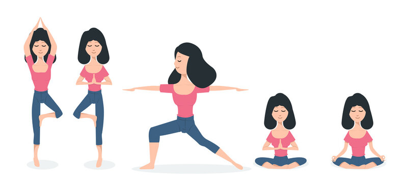  women practicing yoga poses vector