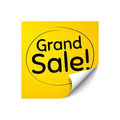 Grand sale symbol. Sticker note with offer message. Special offer price sign. Advertising discounts symbol. Yellow sticker banner. Grand sale badge shape. Post note. Adhesive offer paper sheet. Vector