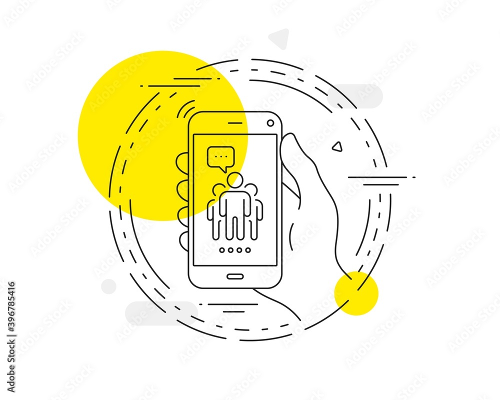 Poster group line icon. mobile phone vector button. business management sign. teamwork symbol. group line i