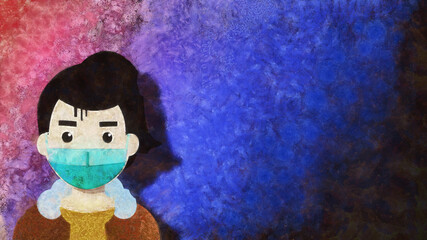Girl in a protective mask. Artistic work on the theme of Covid-19
