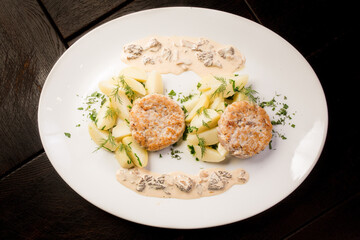 chicken cutlet with potato wedges ready-made dish for the menu