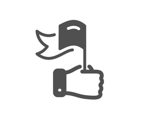 Leadership icon. Success flag in hand sign. Winner symbol. Quality design element. Flat style leadership icon. Editable stroke. Vector