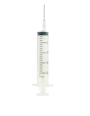 Syringe closeup isolated on white background