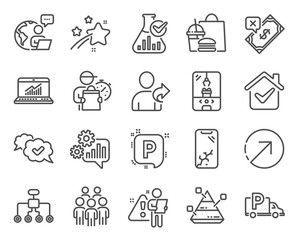 Business icons set. Included icon as Crane claw machine, Pyramid chart, Approved signs. Rejected payment, Online statistics, Cogwheel symbols. Group people, Restructuring, Chemistry lab. Vector