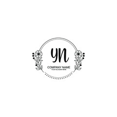 Initial YN Handwriting, Wedding Monogram Logo Design, Modern Minimalistic and Floral templates for Invitation cards