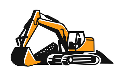 excavator construction site logo on white background © bioraven