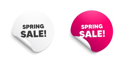 Spring Sale. Round sticker with offer message. Special offer price sign. Advertising Discounts symbol. Circle sticker mockup banner. Spring sale badge shape. Adhesive offer paper banner. Vector