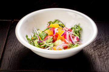 fresh salad of vegetables and herbs, a ready-made dish for creating a menu