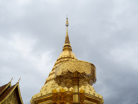 The Wat Phra That Doi Suthep, the famous temple and golden stupa of Chiangmai, Thailand. It is the most famous landmark and one of the famous pagoda that reflect Lanna culture.